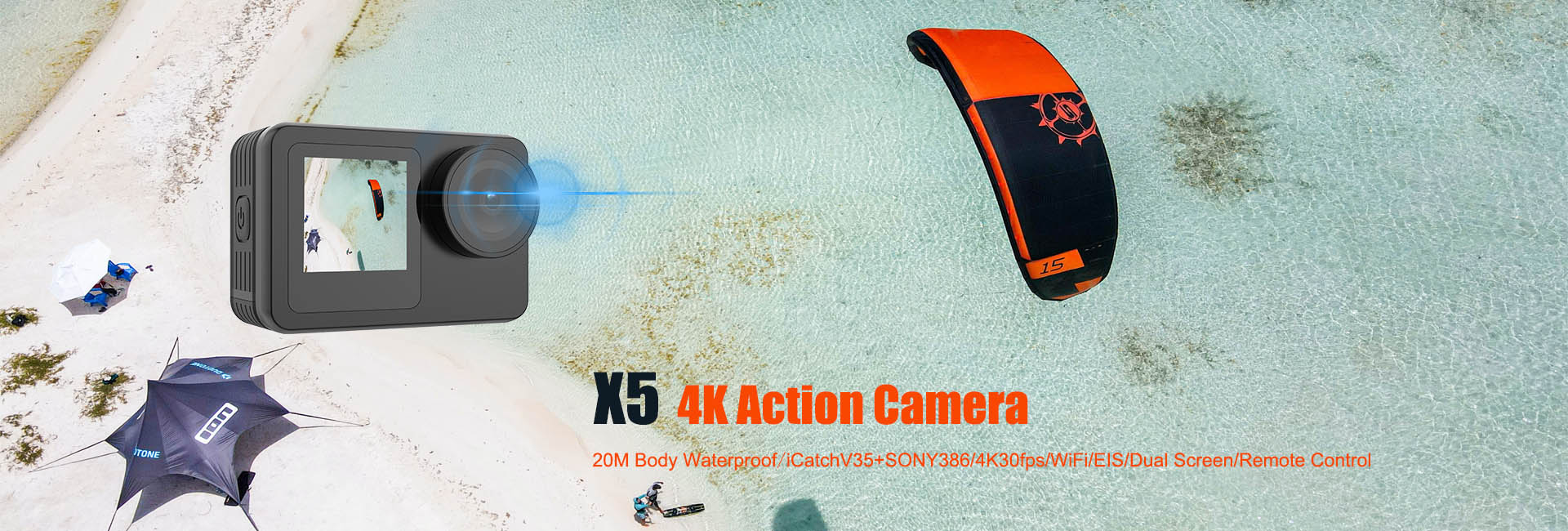 X5 20M Waterproof Action Camera 4K Video WiFi EIS Dual Screen Remote Control 