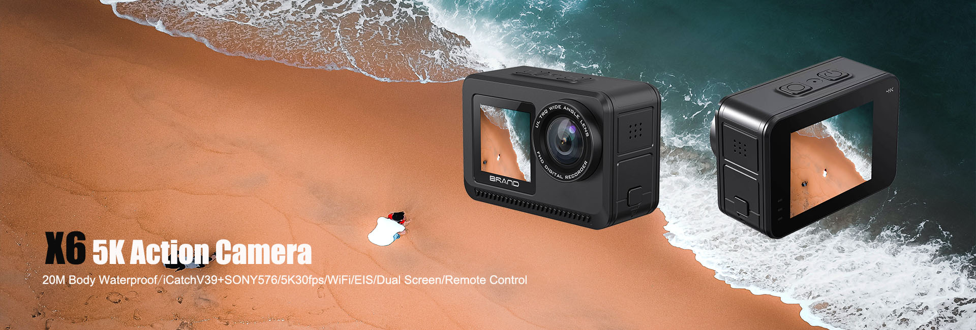 X6 20M Body Waterproof 5K Action Camera EIS Dual Screen Remote Control